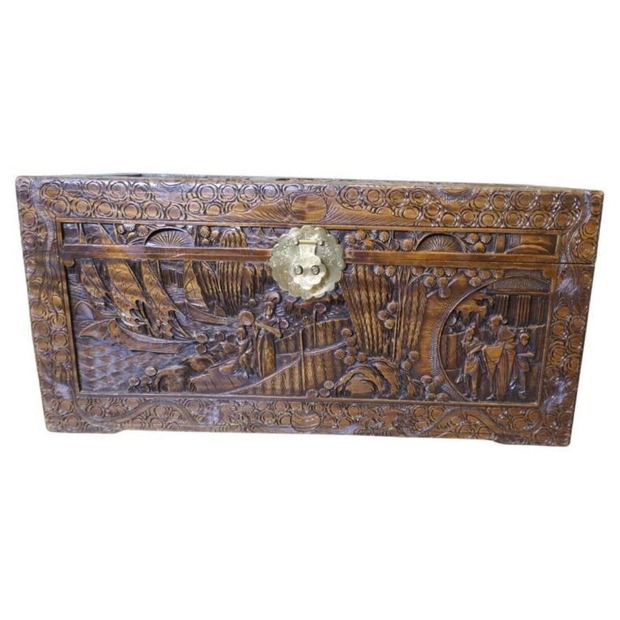 Large Oriental Carved Camphor Wood Chest