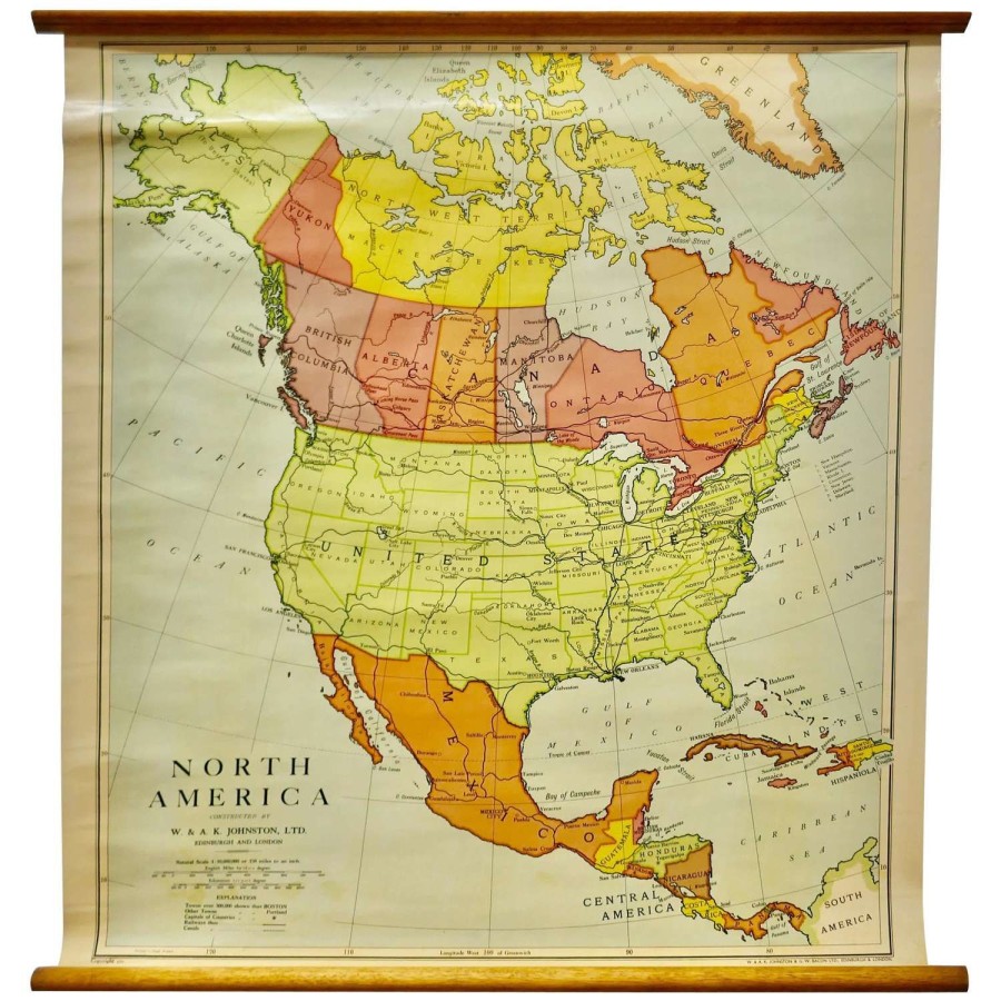 Large University Chart “Political Map of North America” by Bacon
