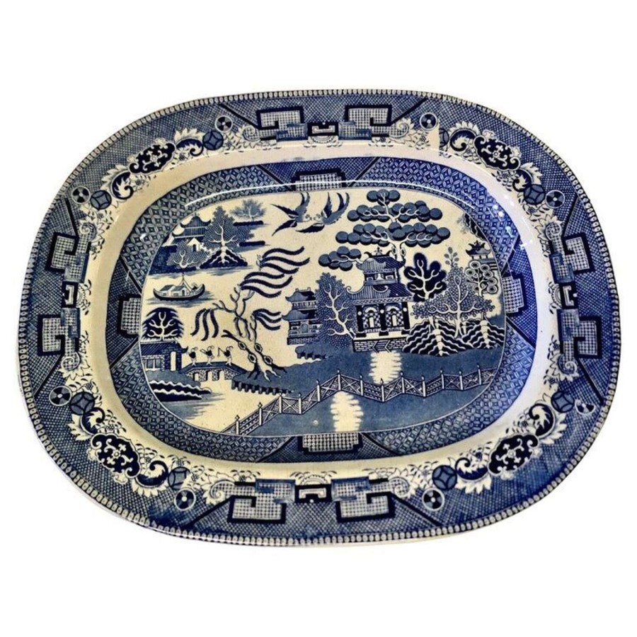 Large Victorian Ironstone Willow Pattern Meat Plate