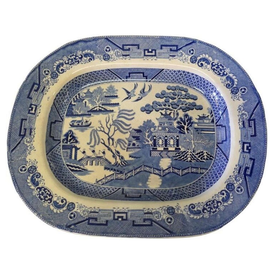 Large Victorian Ironstone Willow Pattern Meat Plate