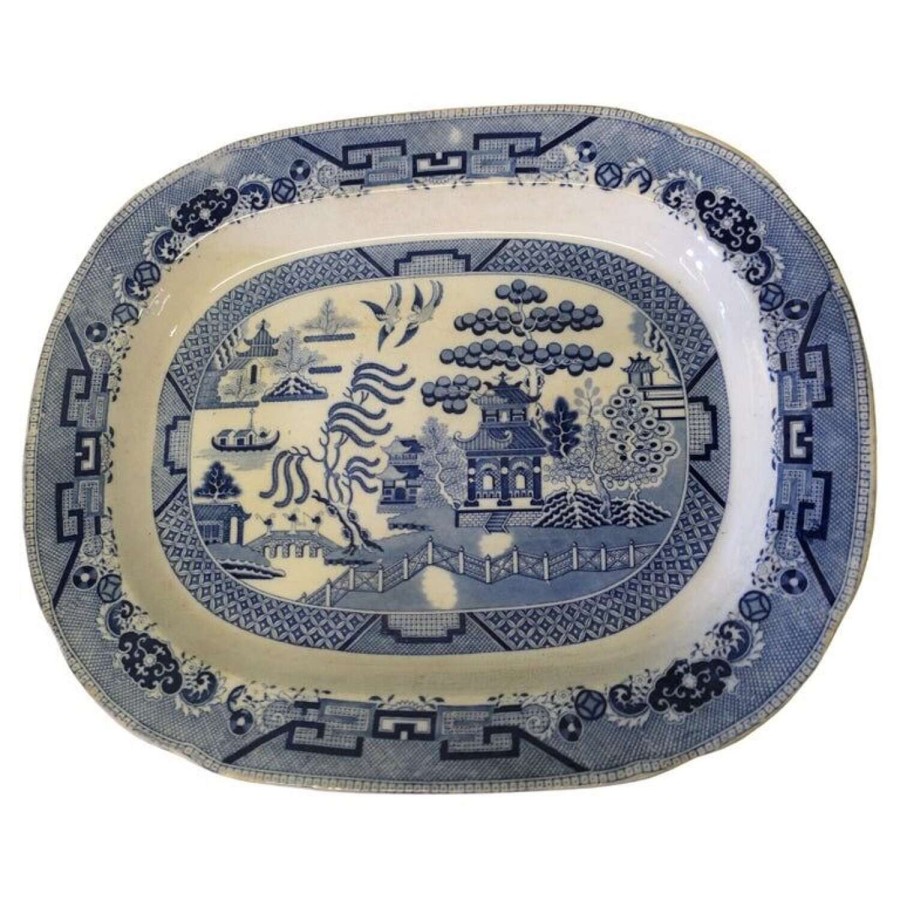 Large Victorian Ironstone Willow Pattern Meat Plate