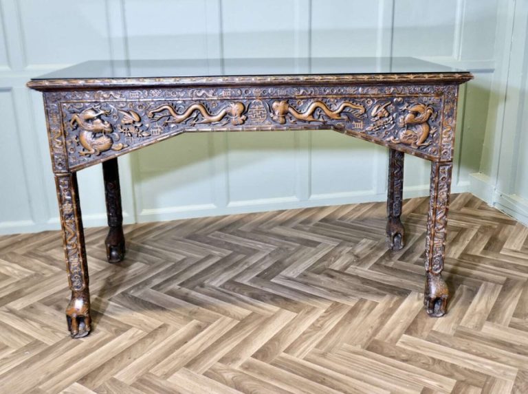 Long Chinoiserie Carved Console Table or Hall Table
