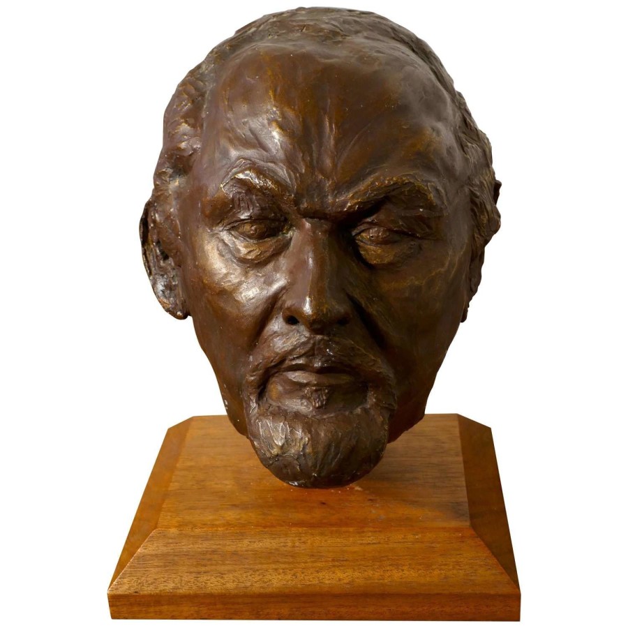 Naive Life-Size Simulated Bronze Plaster Head of Bearded Man, Not Sign