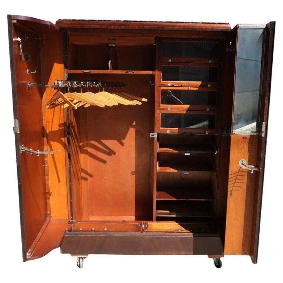 Original “Compactom” Art Deco Gentlemans Walnut Wardrobe