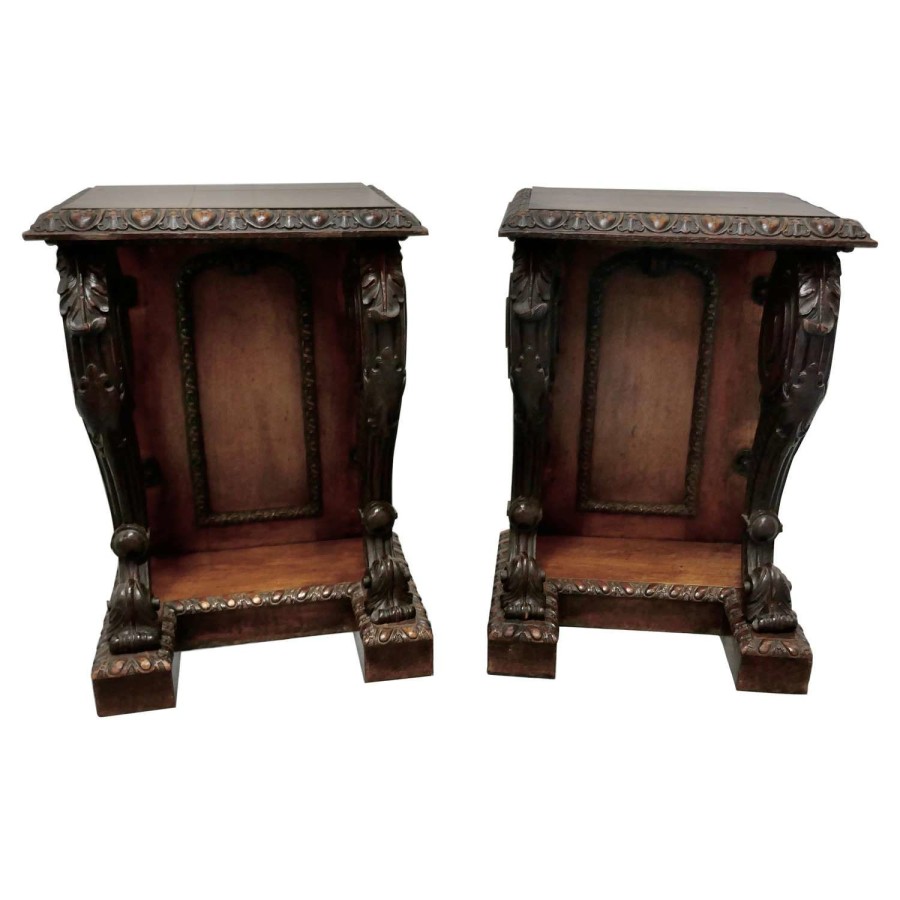Pair of 19th Century Art Nouveau Gothic Carved Oak Console Pedestals