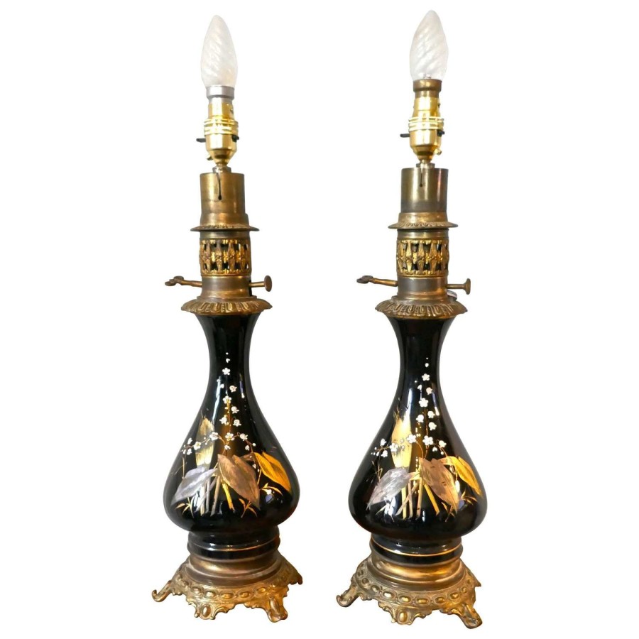 Pair of Victorian Ceramic Oil Lamps Electrified