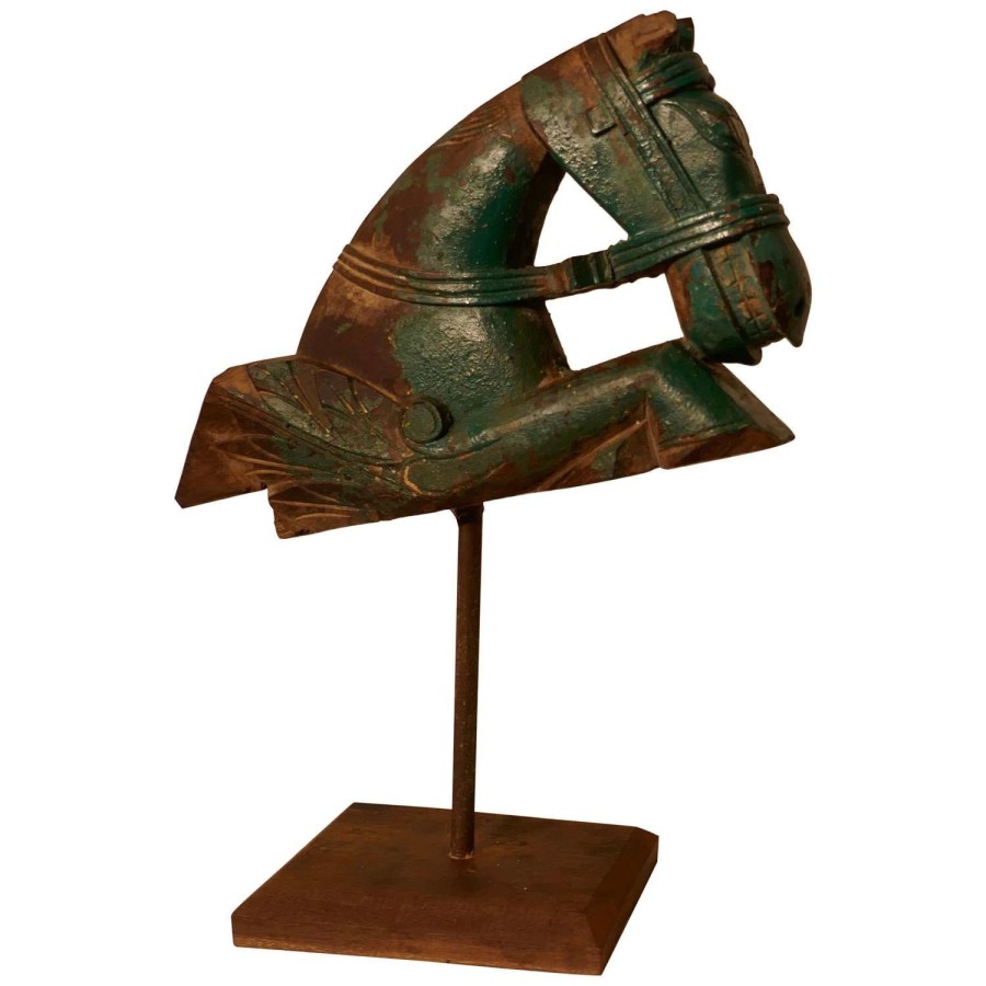 Primitive Architectural Carved Wood Mounted Indian Horse Head