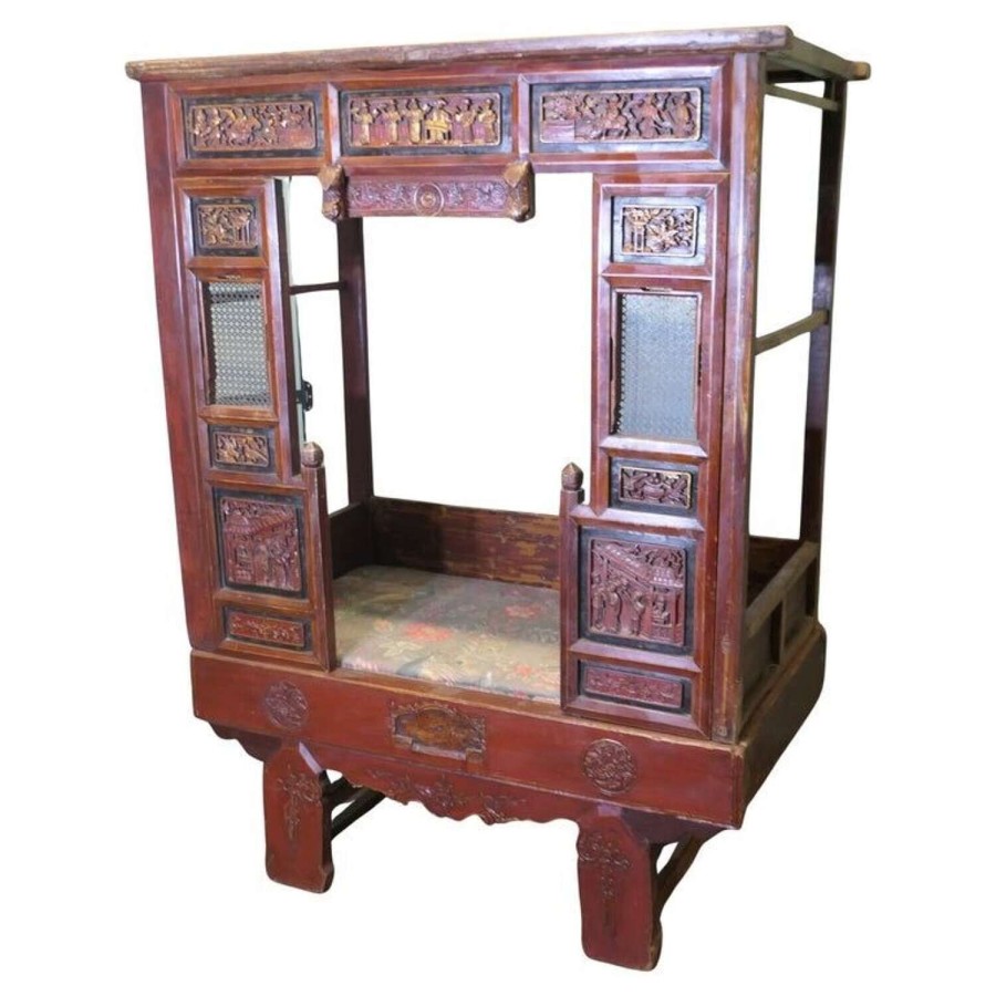 Red Lacquered Opium Bed or Wedding Bed