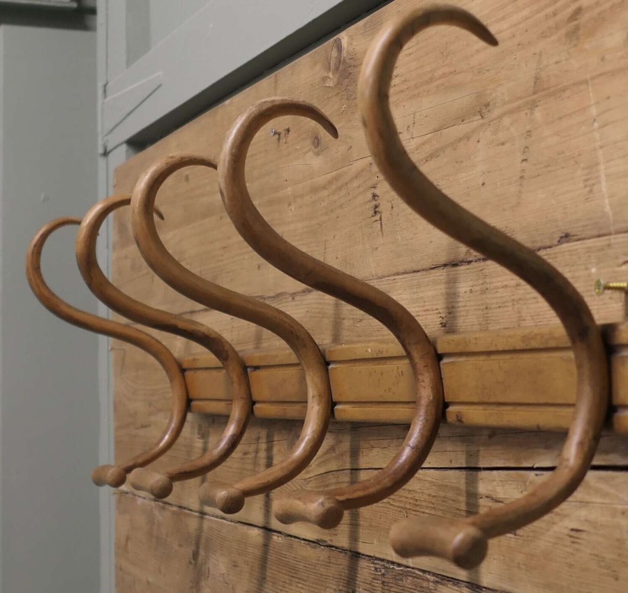 Row of 5 Large Bentwood Hat and Coat Hooks