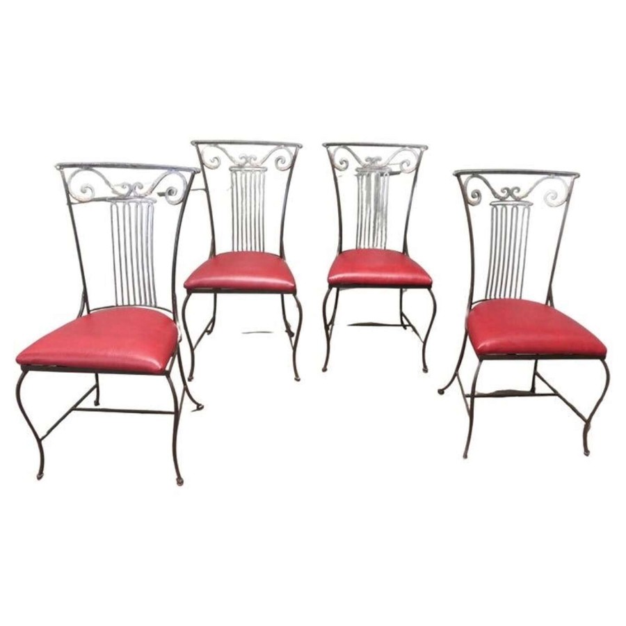 Set of 4 High Back Iron Dining Chairs