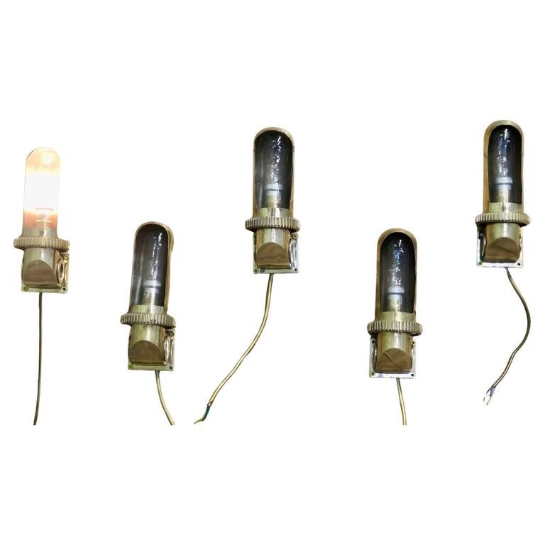 Set of 5 Vintage Nautical Brass Bulk Head Lights - Image 2