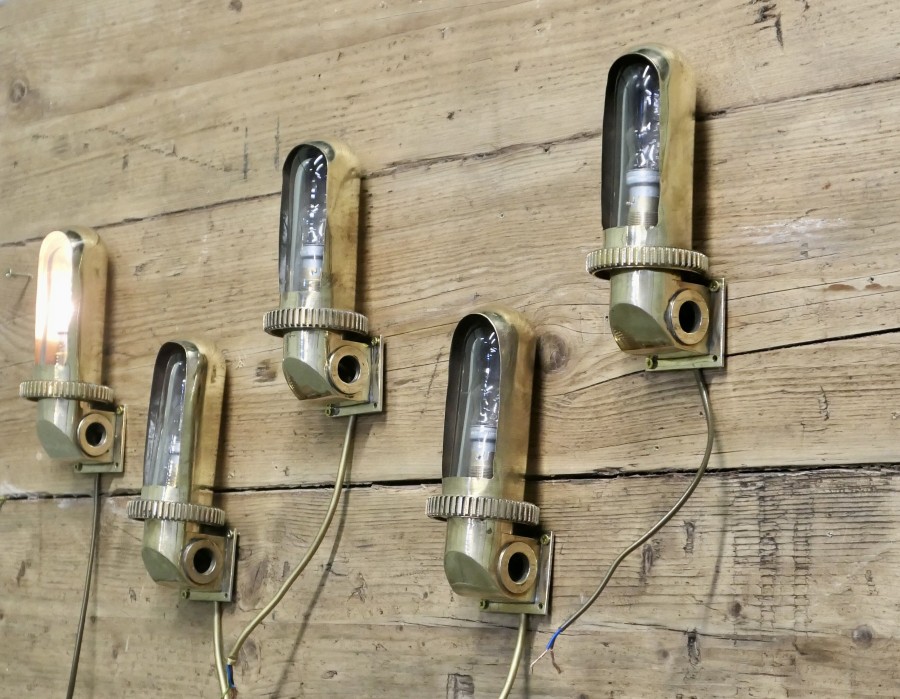 Set of 5 Vintage Nautical Brass Bulk Head Lights - Image 3