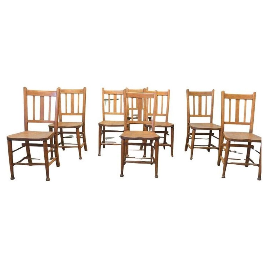 Set of 8 Victorian Beech and Elm School Chairs