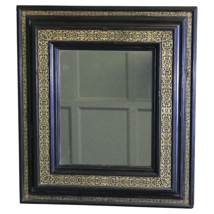 Stunning French Empire Gilt Brass and Black Lacquer Wall Mirror