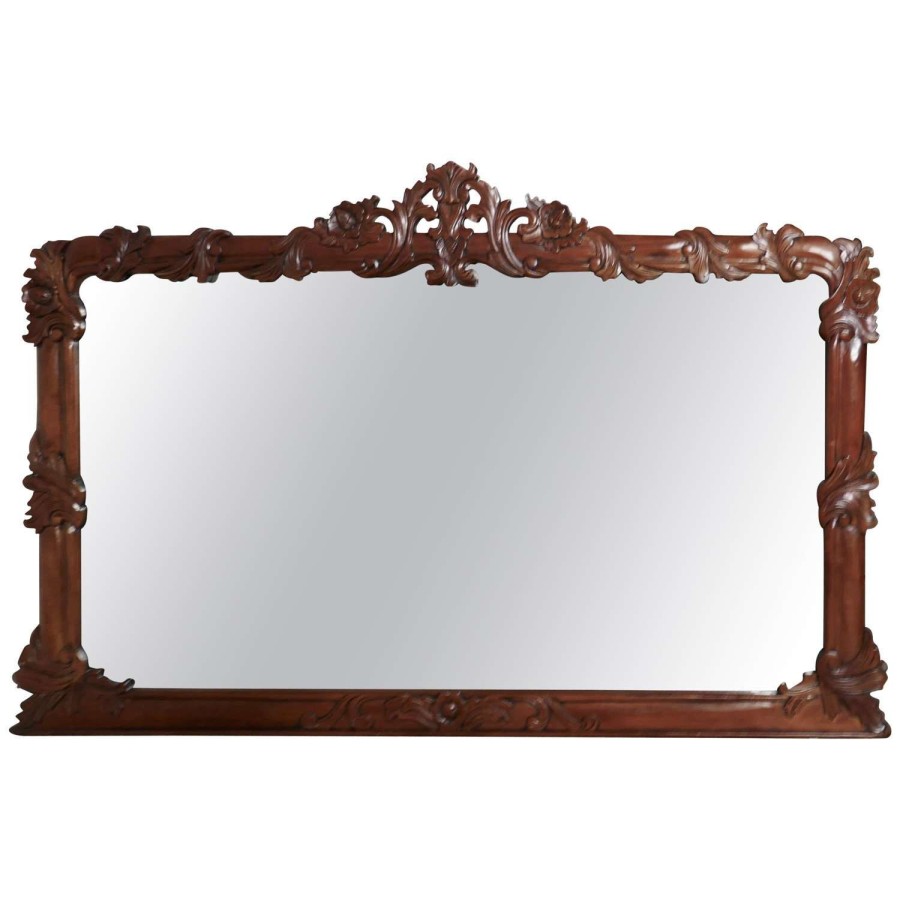 Superb Large Carved Mahogany Overmantle Mirror