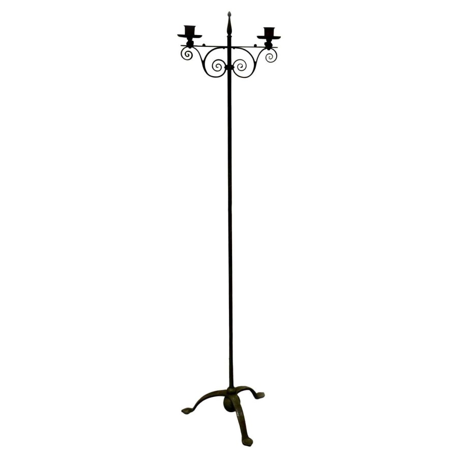 Tall Arts and Crafts Wrought Iron Candle Stick or Torchère