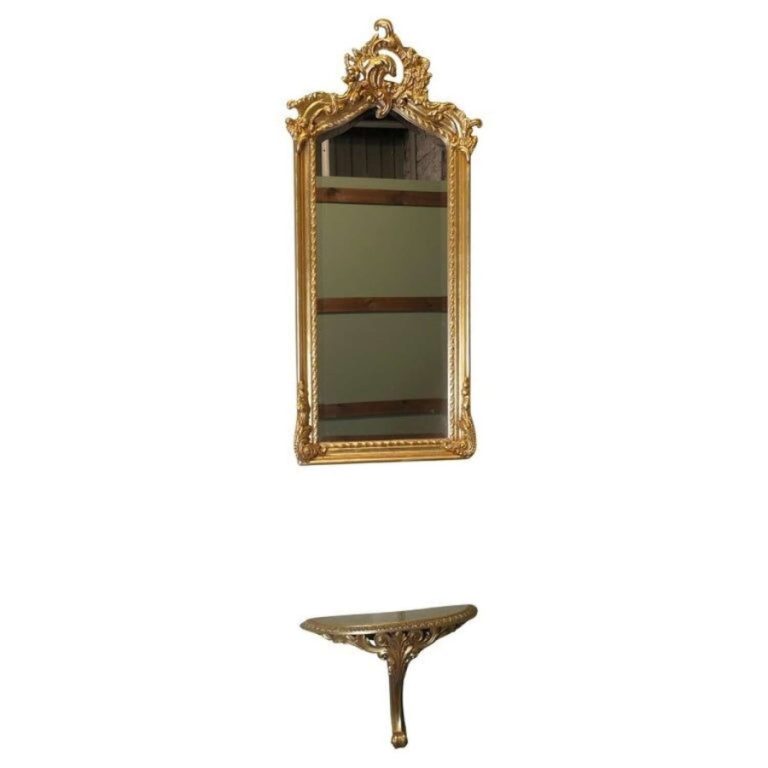 Tall Gilt Console Mirror with Shelf