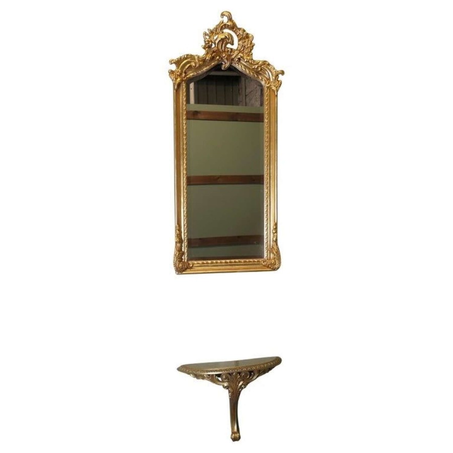 Tall Gilt Console Mirror with Shelf