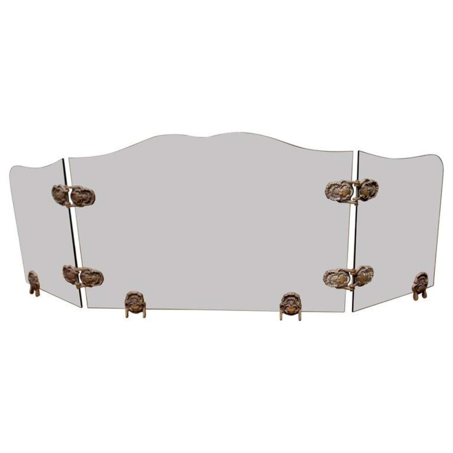 Unusual 3 Fold French Brass and Glass Fire Guard