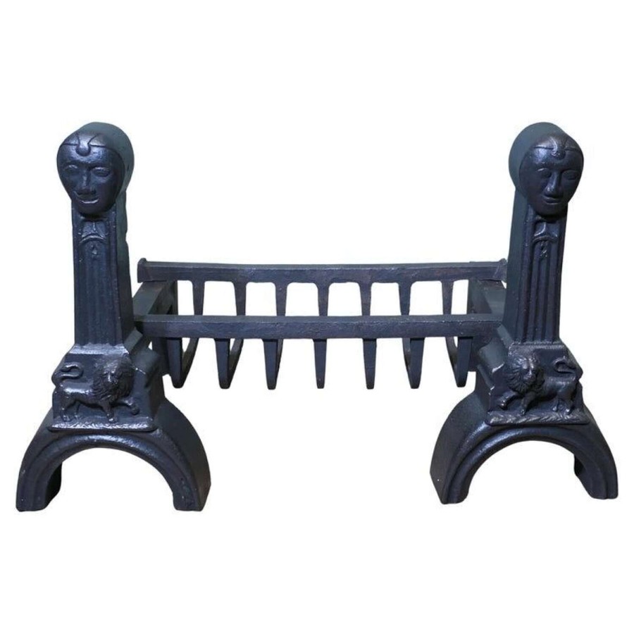 Very Heavy 19th Century Inglenook Fire Grate on Andirons48