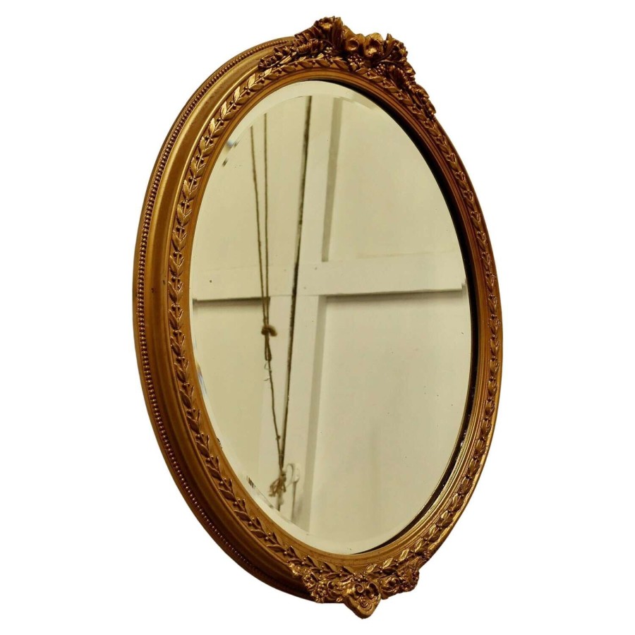 Very Pretty 19th Century French Oval Gilt Wall Mirror