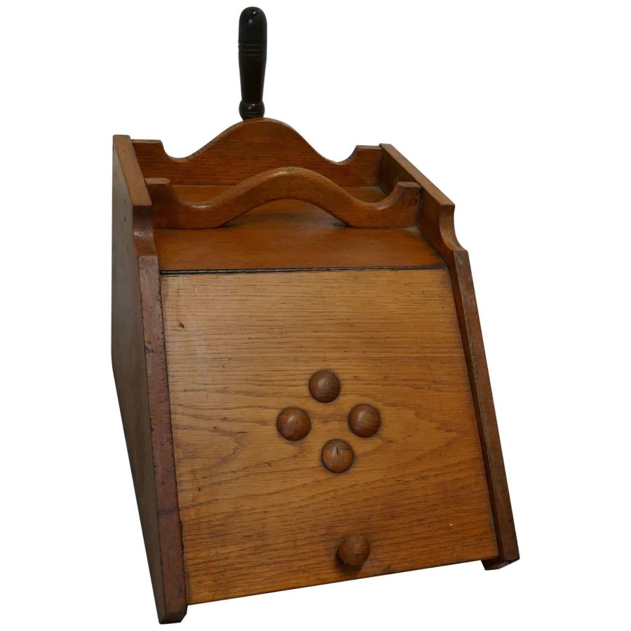 Victorian Golden Ash Coal Box with Liner and Shovel