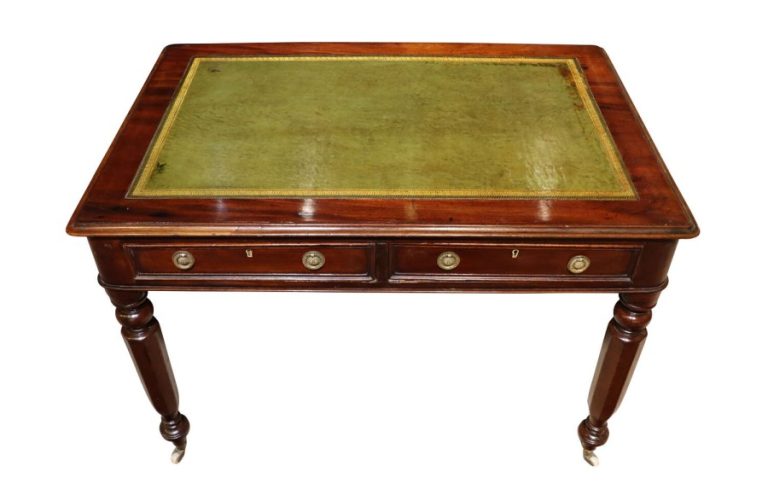 William IV Mahogany Two Drawer Leather Top Writing Table, Circa 1835