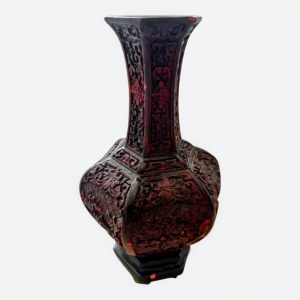 Antique Chinese Carved Cinnabar Lacquer Hexagonal Vase
