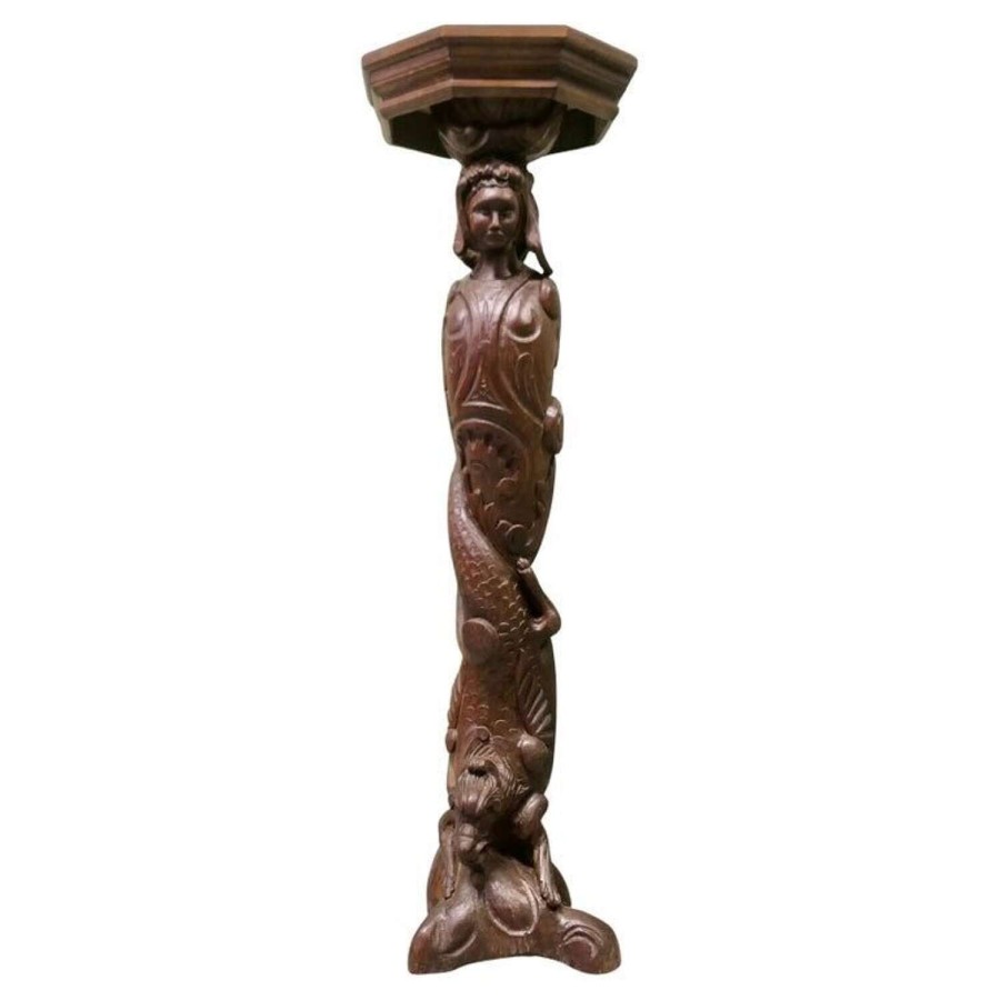 19th Century Carved Oak Caryatid Pedestal