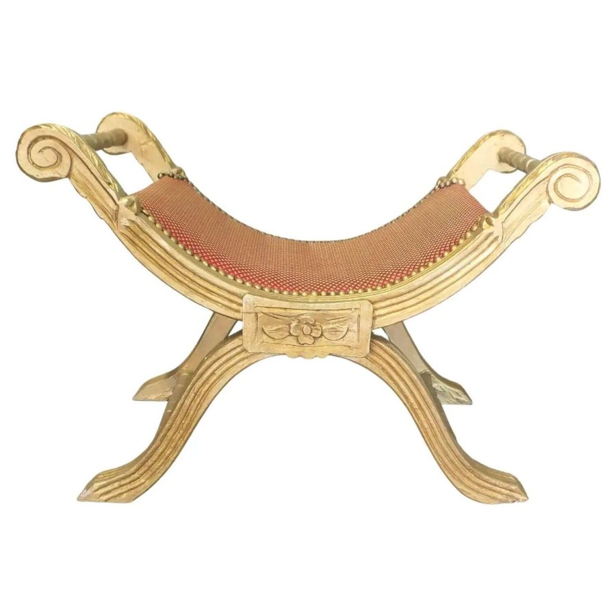19th Century Empire Style Gilt X Frame Stool