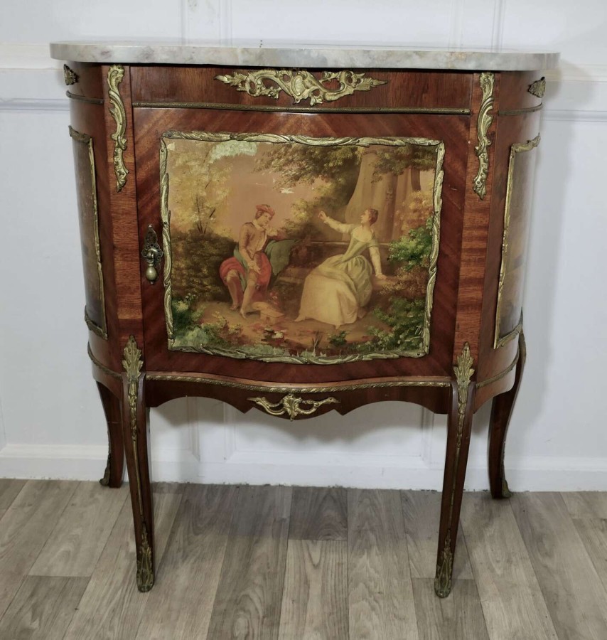 19th Century French Vernis Martin Painted Side or Music Cabinet
