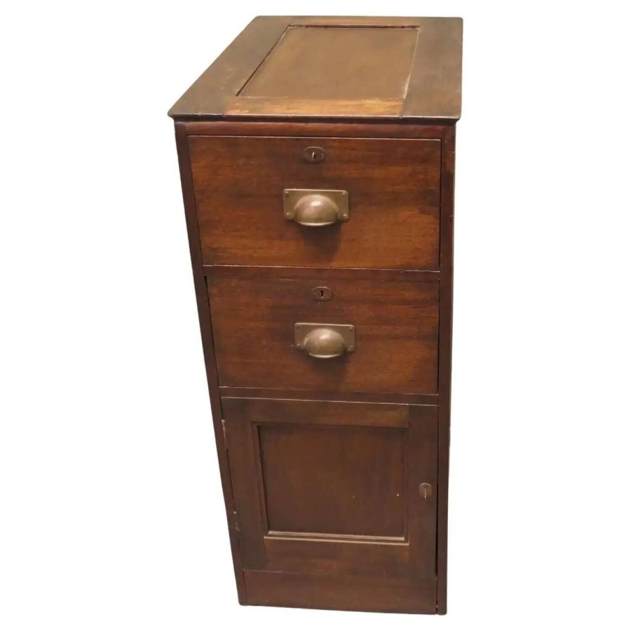 19th Century Heavy Banker’s Drawers and Safe Cupboard Pedestal, Strong Cupboard