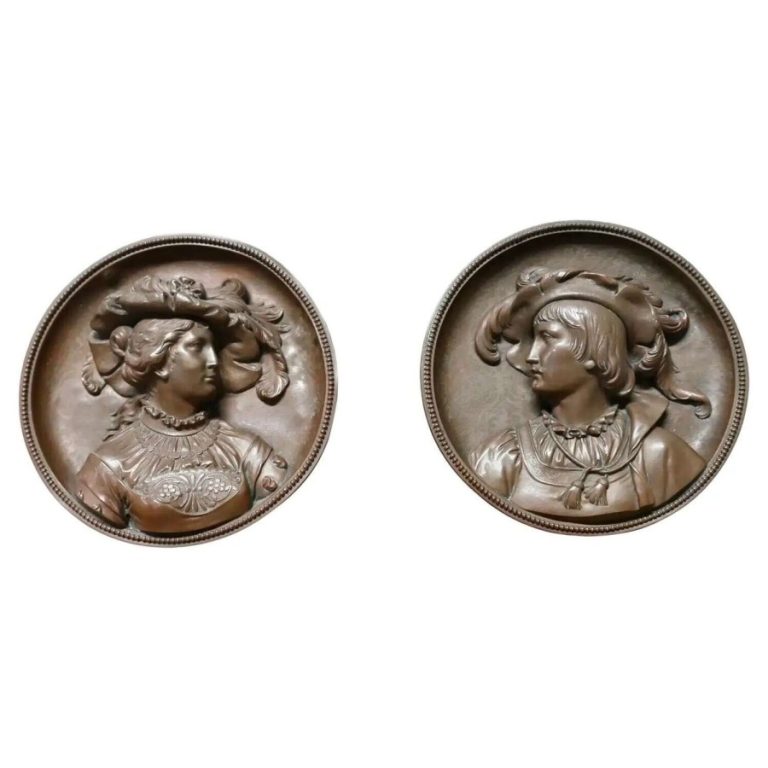 2 19th Century Round Copper Plaques by Gustav Grohe.