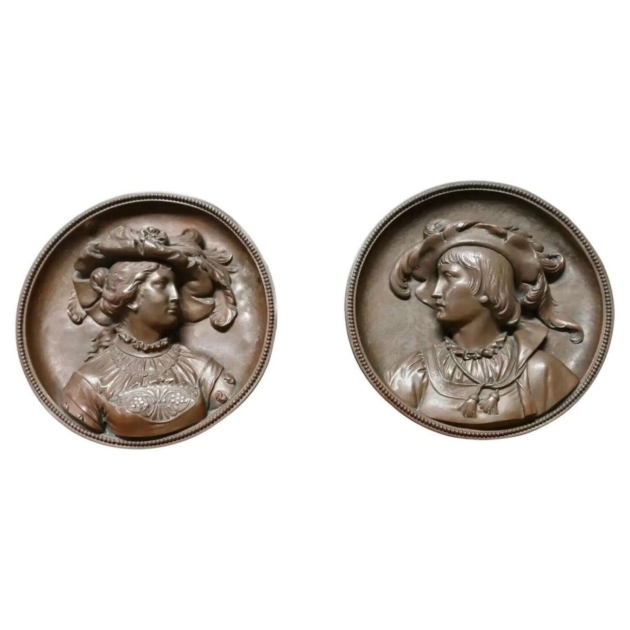 2 19th Century Round Copper Plaques by Gustav Grohe.