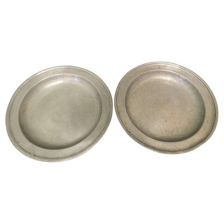 2 Very Large Thomas Alderson Pewter Chargers
