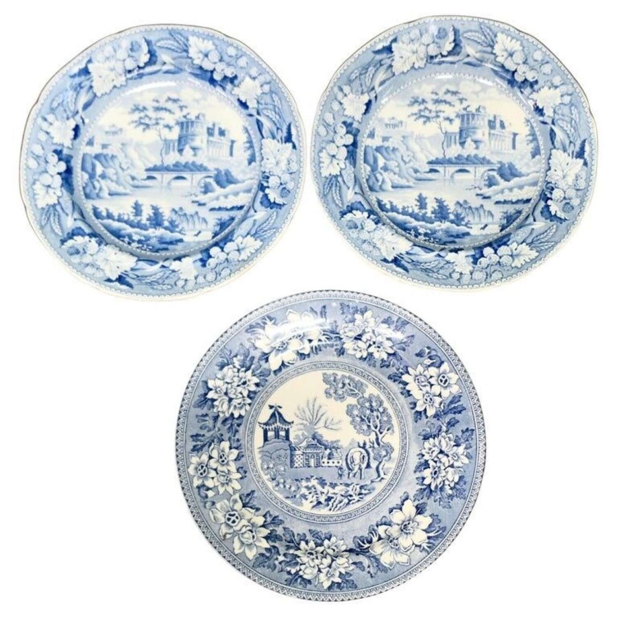 3 19th century Lovely Blue and White English Plates
