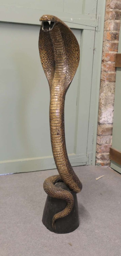 4ft Tall Hand Carved Wooden Cobra
