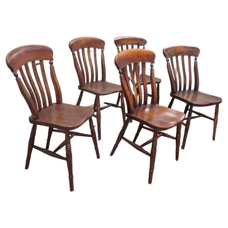 5 Victorian Slat Back Farmhouse Kitchen Chairs