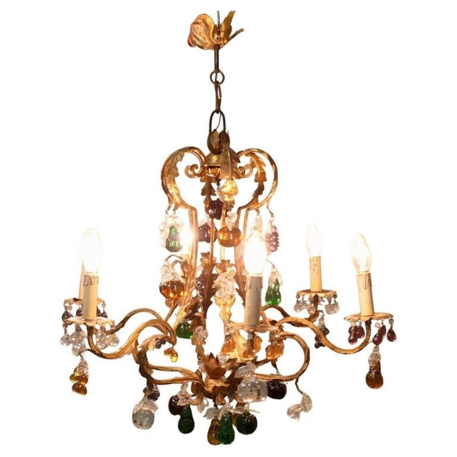 6 Arm Crystal Chandelier Hung with Coloured Fruits