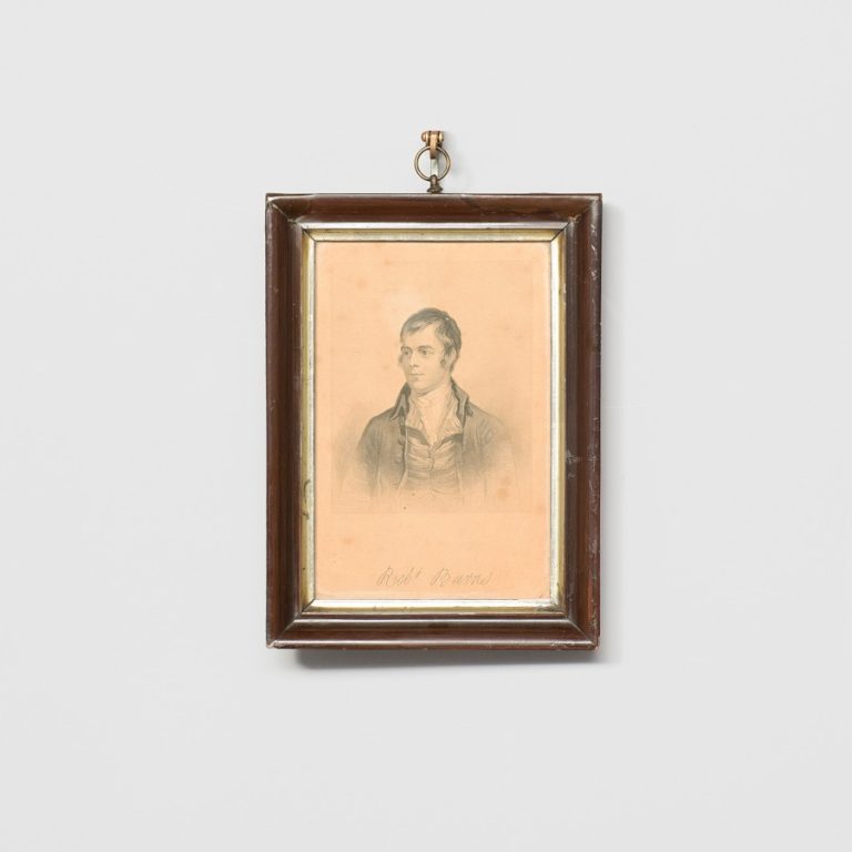 Framed etching with picture and signature of Robert Burns