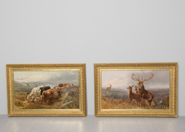 Pair of magnificent large Highland Scene Oil Paintings by Robert Cleminson (1844-1903)
