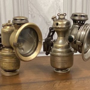 PAIR OF ANTIQUE CARBIDE LAMPS BY POWELL AND HANMET OF BIRMINGHAM