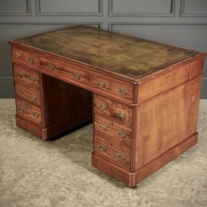 Victorian Walnut & Leather Pedestal Desk Antique desk Antique Desks Victorian Walnut & Leather Pedestal Desk