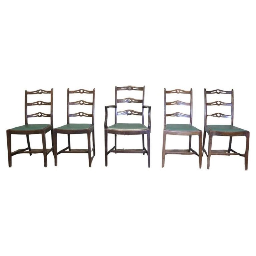 A Good Set of 5 Wavy Ladder Back Dining Chairs