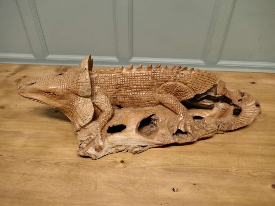 A Hand Carved Live Wood Iguana This wonderful piece is Carved from a single piece of wood