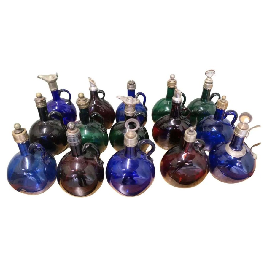A Large Collection of 19th C English Flagon Decanters A large collection
