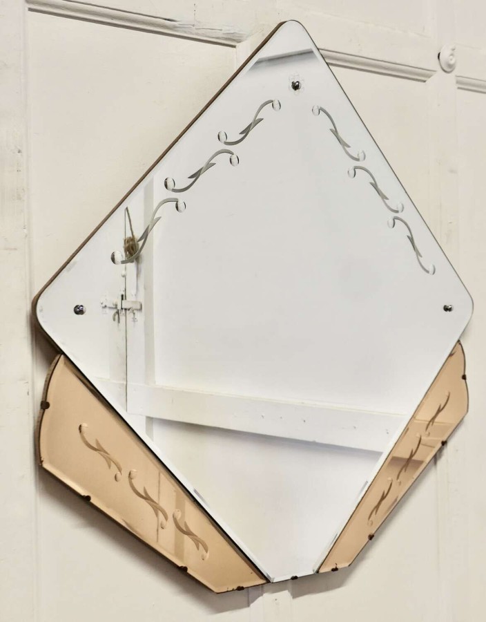 A Large French Art Deco Etched Wall Mirror This is a very unusual piece it has a central
