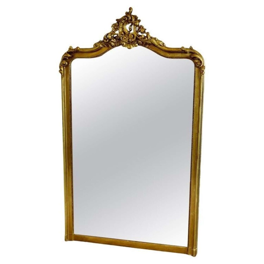 A Large French Rococo Gilt Console Mirror Decorated with Leaves and Scrolls