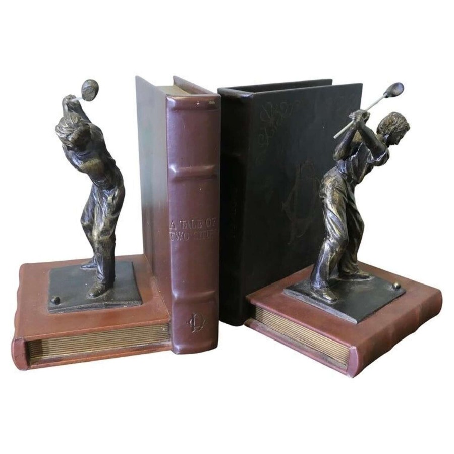 A Pair of Brass Bookends for the Golf Enthusiast