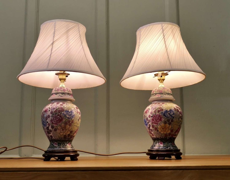 A Pair of Famille Rose Vase Lamps